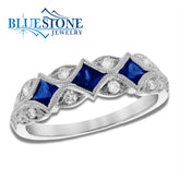 14K Whitge Gold Ring w/ Blue Sapphires and Diamonds(size 7)